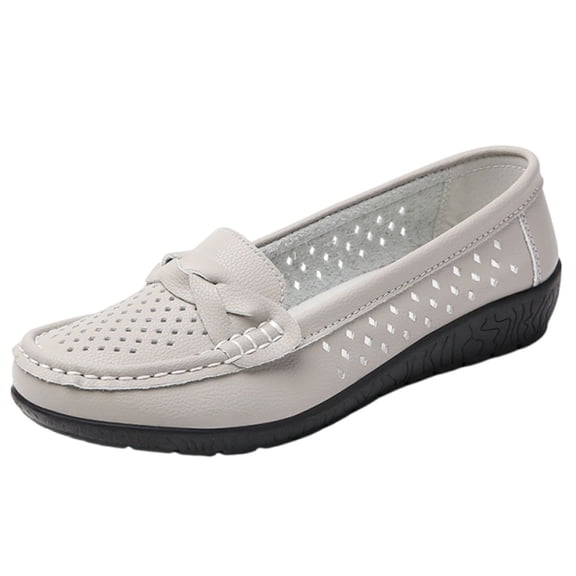LOVZFMLL Women's Penny Loafers Classic Slip On Flat Shoes for Business Casual Work Comfortable Round Toe Dress Flats Gray 10