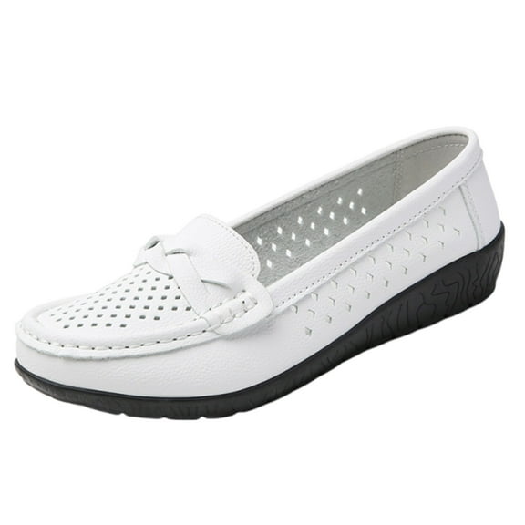 LOVZFMLL Women's Penny Loafers Classic Slip On Flat Shoes for Business Casual Work Comfortable Round Toe Dress Flats White 6