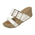 thumbnail image 1 of LOVZFMLL Women's Chunky Sandals Fashion Buckle Two Straps Cork Clogs Slip On Comfort Walking Slides Summer Casual Beach Vacation Dress Shoes White 6, 1 of 5
