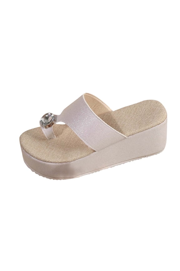 Women's Chunky Wedge Sandals Glitter Slip On Rhinestone Summer Casual Slippers Open Toe Beach Slides for Outdoor Silver 6