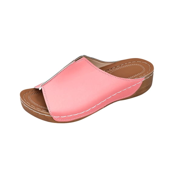 LOVZFMLL Women's Chunky Wedge Sandals Open Toe Slip On Summer Casual Slides with Arch Support Comfort Walking Shoes Pink 5.5