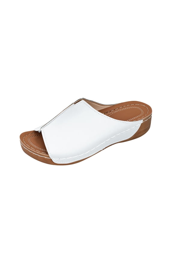 Women's Chunky Wedge Sandals Open Toe Slip On Summer Casual Slides with Arch Support Comfort Walking Shoes White 6