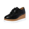 thumbnail image 1 of LOVZFMLL Women's Chunky Wedge Shoes Fashion Tassels Lace-up Oxford Shoes Square Toe Leather Casual Dress Shoes Black 6, 1 of 6