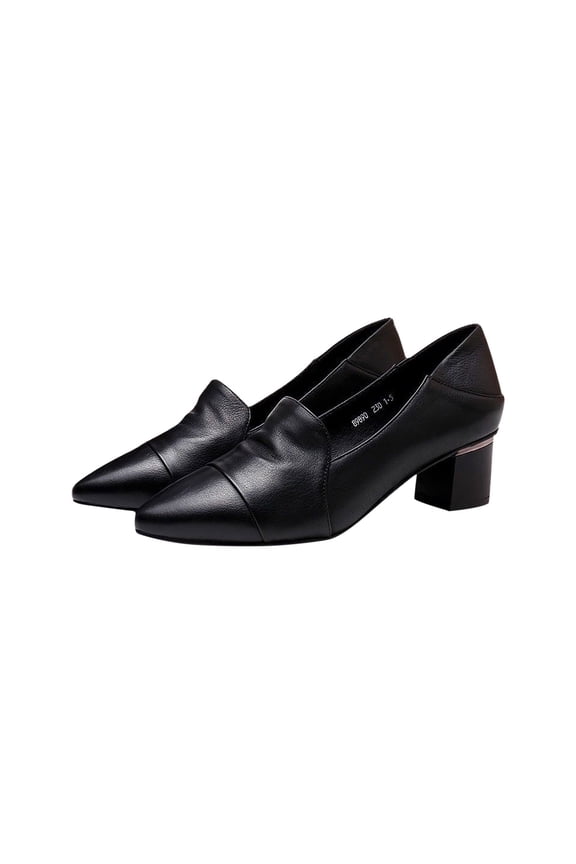 Women's Pumps Classic Low Chunky Block Heels Pointed Toe Patent Dress Shoes for Casual Business Office Chunky Loafers Black 6