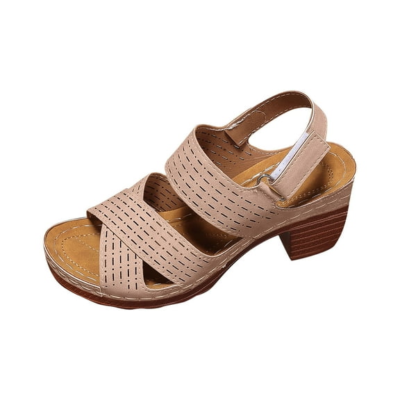 LOVZFMLL Women's Sandals Chunky Block Heel Sandals Fashion Casual Open Toe Ankle Strap Summer Heels for Outdoor Walking Travel Beach Vacation Brown 9.5