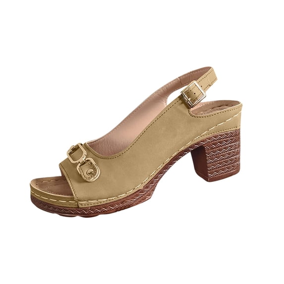 LOVZFMLL Women's Sandals Chunky Block Heels Fashion Open Toe Summer Casual Outdoor Walking Sandals with Adjustable Buckle Yellow 9