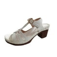 thumbnail image 1 of LOVZFMLL Women's Sandals Chunky Block Heels Open Toe Ankle Strap Adjustable Buckle Summer Dress Shoes Outdoor Beach Vacation White 7, 1 of 4