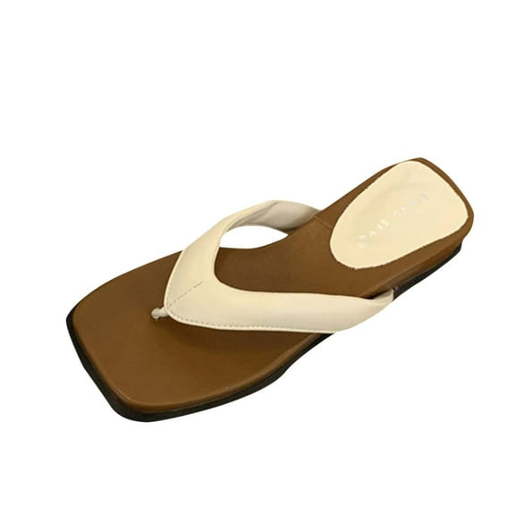 LOVZFMLL Women's Sandals Fashion Flip Flops for Yoga Mat Square Open Toe Thong Summer Casual Outdoor Beach Vacation Dress Sandals Beige 7