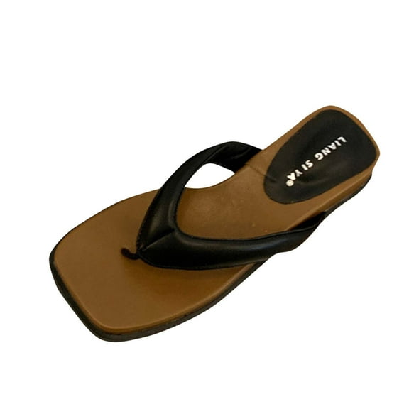 LOVZFMLL Women's Sandals Fashion Flip Flops for Yoga Mat Square Open Toe Thong Summer Casual Outdoor Beach Vacation Dress Sandals Black 6