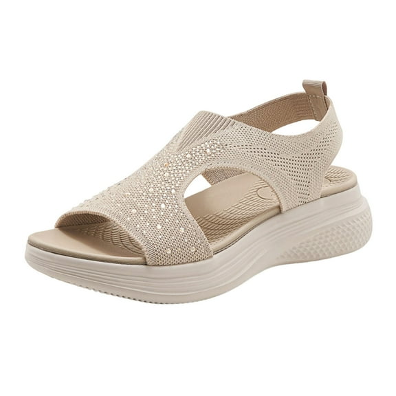 LOVZFMLL Women's Sandals Fashion Rhinestone Glitter Comfort Walking Hiking Wedge Sandals with Arch Support Summer Casual Outdoor Footwear Khaki 5
