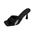 thumbnail image 1 of LOVZFMLL Women's Sandals Leather Square Open Toe Slip On High Heel Mules Summer Fashion Wedding Party Dating Dress Slides Black 8.5, 1 of 6