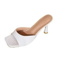 thumbnail image 1 of LOVZFMLL Women's Sandals Leather Square Open Toe Slip On High Heel Mules Summer Fashion Wedding Party Dating Dress Slides White 7, 1 of 6