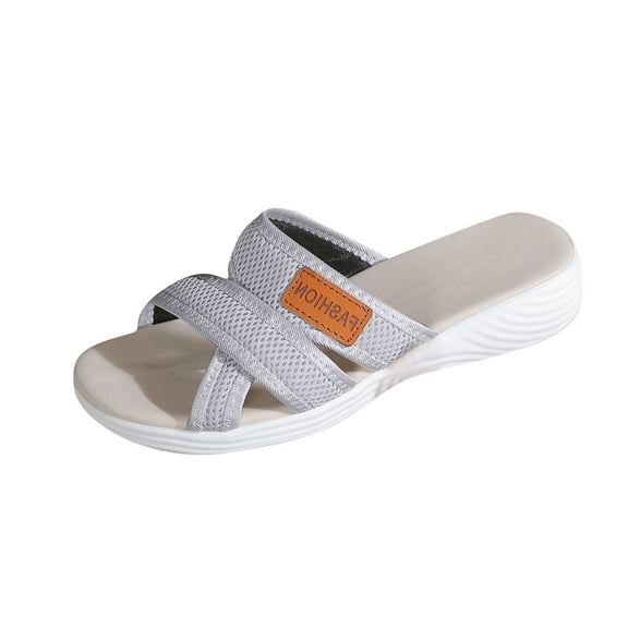 LOVZFMLL Women's Sandals with Arch Support Cross Strap Open Toe Comfort Walking Slides Summer Casual Beach Slippers Slip On Gray 4.5