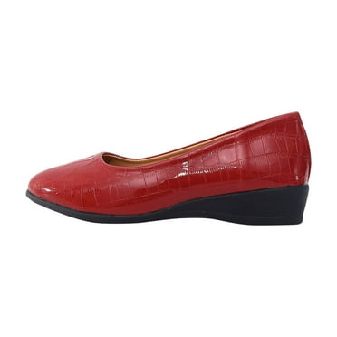 LOVZFMLL Women's Shoes Fashion Patent Leather Round Toe Flat Shoes Closed Toe Comfort Dress Walking Flats for Casual Travel Red 7