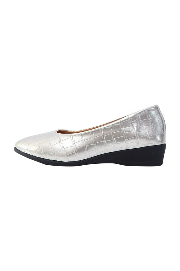 Women's Shoes Fashion Patent Leather Round Toe Flat Shoes Closed Toe Comfort Dress Walking Flats for Casual Travel Silver 6.5