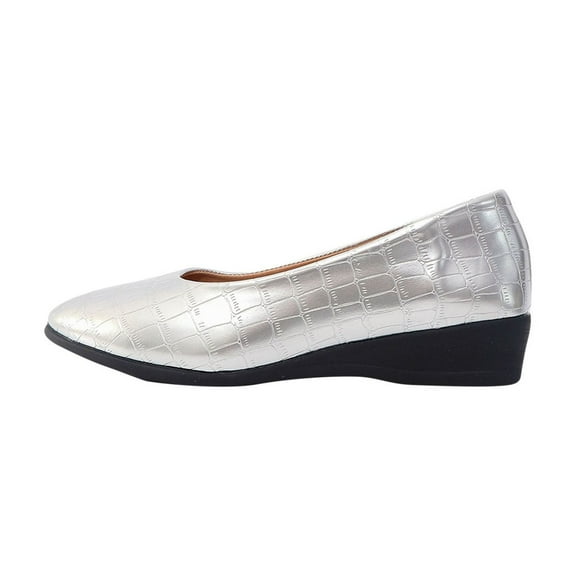 LOVZFMLL Women's Shoes Fashion Patent Leather Round Toe Flat Shoes Closed Toe Comfort Dress Walking Flats for Casual Travel Silver 7