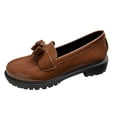 thumbnail image 1 of LOVZFMLL Women's Shoes Trendy Classic Patent Leather Comfort Casual Closed Round Toe Slip On Bow-Knot Dress Loafers Brown 6.5, 1 of 4