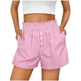 thumbnail image 1 of LOVZFMLL Women's Shorts for Summer Casual Striped Loose Comfy Beach Shorts Lounge Shorts with Pockets 2025 Trendy Outfits Pink L, 1 of 7