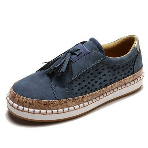 LOVZFMLL Women's Sneakers Slip On Fashion Tennis Shoes Breathable Knit Loafers Casual Summer Shoes Comfortable Flats Blue 4.5