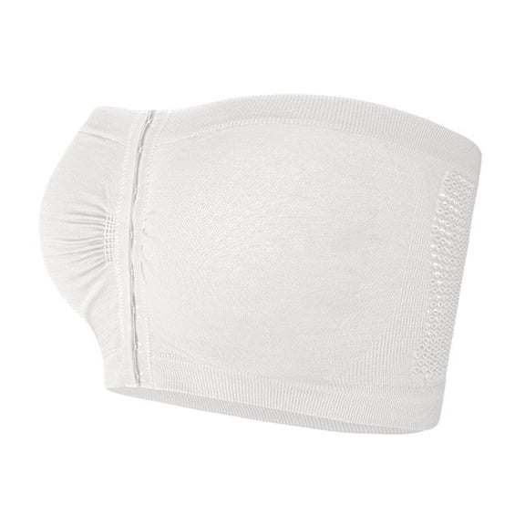 LOVZFMLL Women's Sports Bras Front Closure Ruched Strapless Bandeau Bra Post Surgery Compression Bra Padded Bralette with Support Tube Top Bras White M