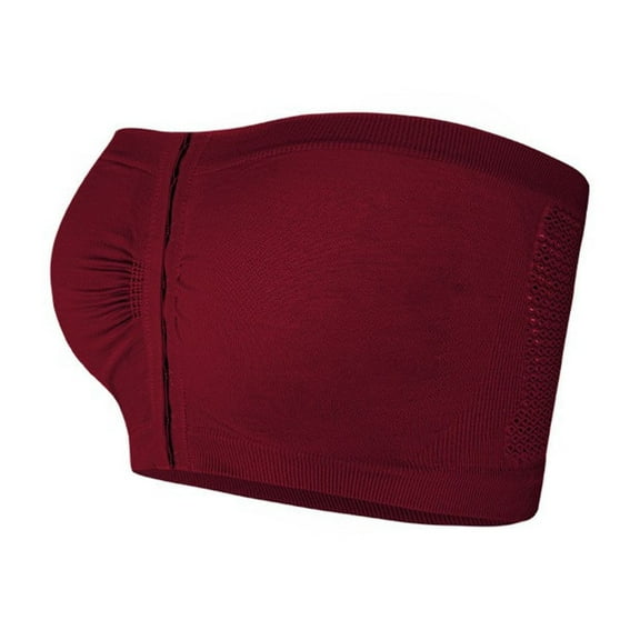 LOVZFMLL Women's Sports Bras Front Closure Ruched Strapless Bandeau Bra Post Surgery Compression Bra Padded Bralette with Support Tube Top Bras Wine 4XL