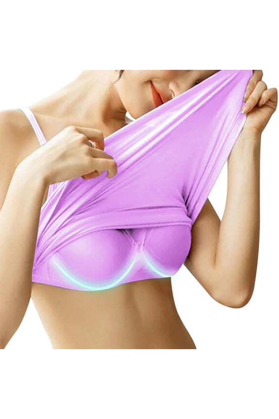 Women's Sports Bras Spaghetti Strap Tank Top with Built in Pads Comfy Stretchy Workout Yoga Undershirt Going Out Shirt Purple S