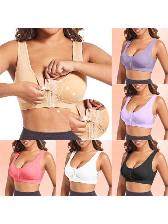 Women's Sports Bras for Large Bust Push Up Padded Front Closure Breathable Workout Gym Yoga Running Support Bra Black XL