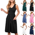 thumbnail image 1 of LOVZFMLL Women's Summer Dresses Sleeveless Casual Loose Swing Button Down Midi Sundress with Pockets Beach Travel Outfits Blue B S, 1 of 8