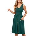thumbnail image 1 of LOVZFMLL Women's Summer Dresses Sleeveless Casual Loose Swing Button Down Midi Sundress with Pockets Beach Travel Outfits Green B S, 1 of 8