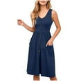 thumbnail image 1 of LOVZFMLL Women's Summer Dresses Sleeveless Casual Loose Swing Button Down Midi Sundress with Pockets Beach Travel Outfits Navy B XXL, 1 of 8