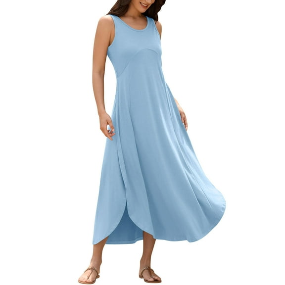 LOVZFMLL Women's Summer Dresses Sleeveless Split Tank Maxi Sundress Casual Swing Flowy Long Dress Beach Vacation Clothes Sky Blue S