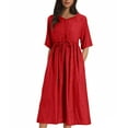 thumbnail image 1 of LOVZFMLL Women's Summer Midi Dresses 2025 Casual Short Sleeve V Neck Buttons Belted Ruffle A-Line Flowy Dresses with Pockets Red L, 1 of 8