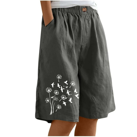 LOVZFMLL Women's Summer Shorts Casual Loose Elastic Waist Drawstring Shorts for Walking Lounge Graphic Print Short Pants Gray S