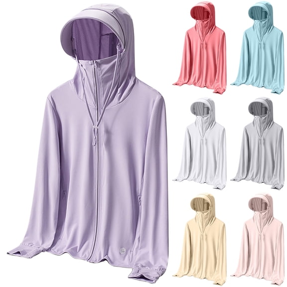 LOVZFMLL Women's Sun Protection Hoodies Long Sleeve Zip Breathable Lightweight Quick Dry Shirt with Pockets for Hiking Outdoor