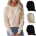 thumbnail image 1 of LOVZFMLL Women's Sweaters, Acrylic Crew Neck Cable Knit Pullover Solid Color Basic Casual Loose Long Sleeve Tops Warm Fall Winter Clothes, 1 of 8