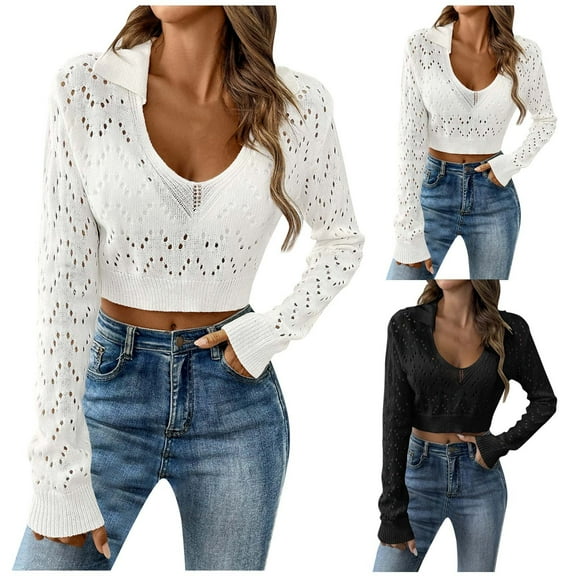 LOVZFMLL Women's Sweaters Acrylic Crew Neck Ribbed Crop Fashion Streetwear Dressy Loose Long Sleeve Tops Warm Fall Winter Clothes