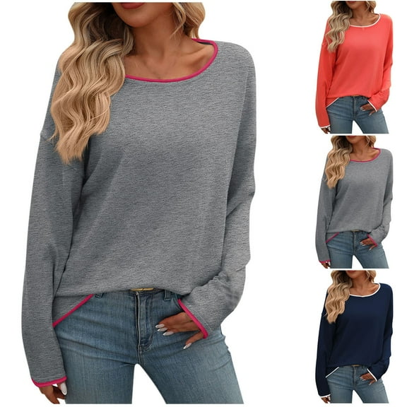 LOVZFMLL Women's Sweaters Acrylic Crew Neck Ribbed Pullover Solid Color Basic Casual Cozy Loose Long Sleeve Tops Warm Fall Winter Clothes