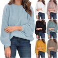 thumbnail image 1 of LOVZFMLL Women's Sweaters Acrylic Crew Neck Ribbed Pullover Solid Color Casual Basic Cozy Loose Long Sleeve Tops Warm Fall Winter Clothes, 1 of 6