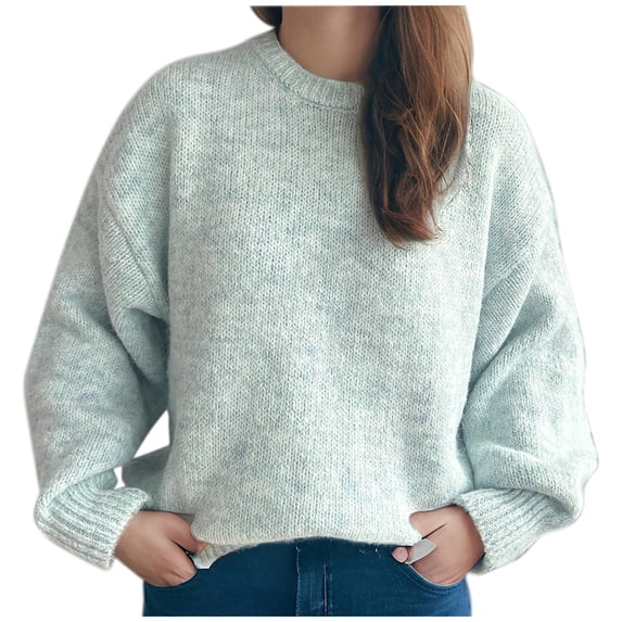LOVZFMLL Women's Sweaters Acrylic Crew Neck Ribbed Pullover Solid Color Casual Basic Loose Soft Long Sleeve Tops Warm Fall Winter Clothes