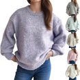 thumbnail image 1 of LOVZFMLL Women's Sweaters Acrylic Crew Neck Ribbed Pullover Solid Color Casual Basic Loose Soft Long Sleeve Tops Warm Fall Winter Clothes, 1 of 4