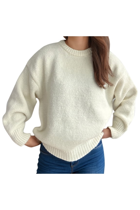 Women's Sweaters Acrylic Crew Neck Ribbed Pullover Solid Color Casual Basic Loose Soft Long Sleeve Tops Warm Fall Winter Clothes