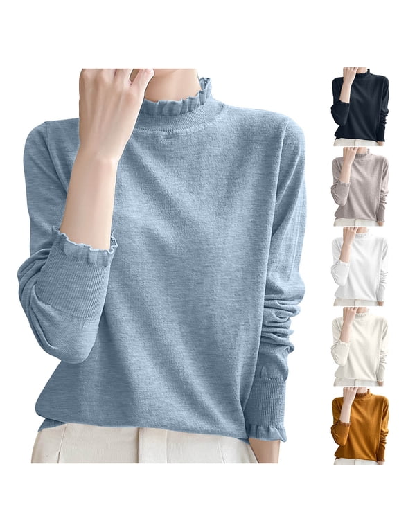 Women's Sweaters Acrylic Crew Neck Ribbed Pullover Solid Color Casual Basic Undershirt Relaxed Fit Tops Warm Fall Winter Clothes