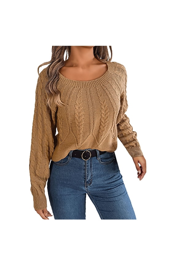Women's Sweaters Acrylic Crew Neck Ribbed Pullover Solid Color Casual Fashion Elegant Loose Tops Warm Fall Winter Clothes