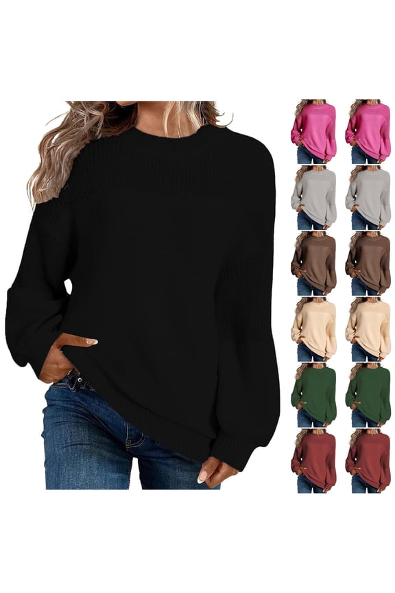 Women's Sweaters Acrylic Crew Neck Ribbed Pullover Solid Color Casual Fashion Loose Long Sleeve Tops Warm Fall Winter Clothes