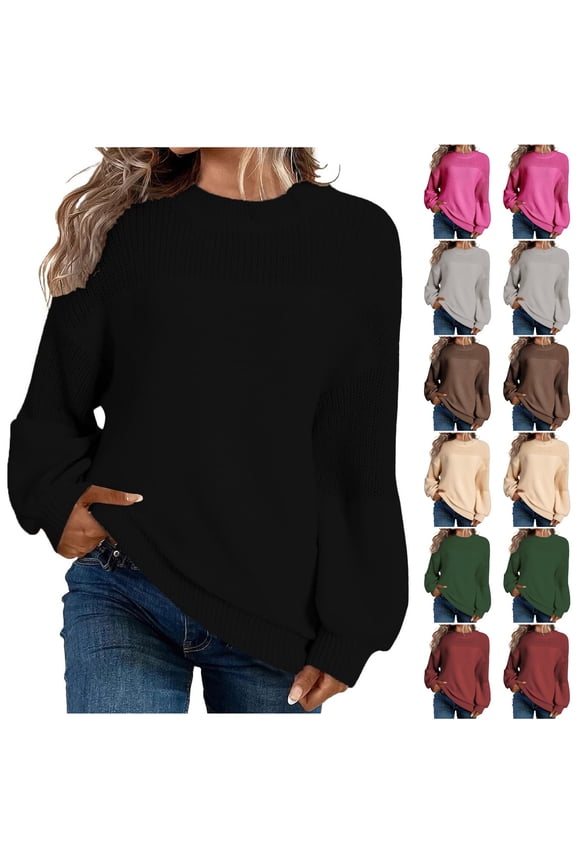 Women's Sweaters Acrylic Crew Neck Ribbed Pullover Solid Color Casual Fashion Loose Long Sleeve Tops Warm Fall Winter Clothes