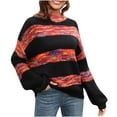 thumbnail image 1 of LOVZFMLL Women's Sweaters, Acrylic Crew Neck Ribbed Pullover Striped Color Block Fashion Casual Loose Tops Warm Fall Winter Clothes, 1 of 3