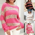 thumbnail image 1 of LOVZFMLL Women's Sweaters, Acrylic Crew Neck Ribbed Pullover Striped Color Block Fashion Casual Loose Tops Warm Fall Winter Clothes, 1 of 4