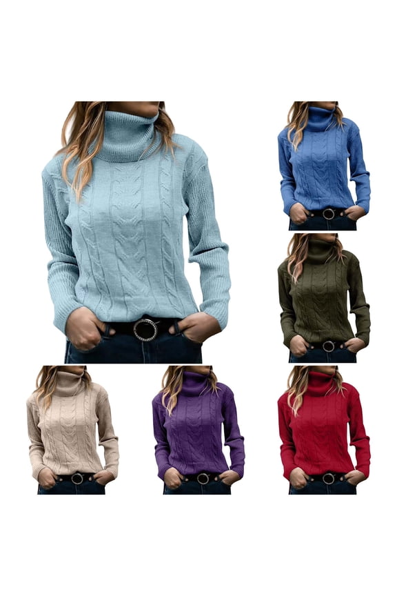 Women's Sweaters Acrylic Turtleneck Cable Knit Pullover Solid Color Basic Casual Undershirt Relaxed Fit Tops Warm Fall Winter Clothes