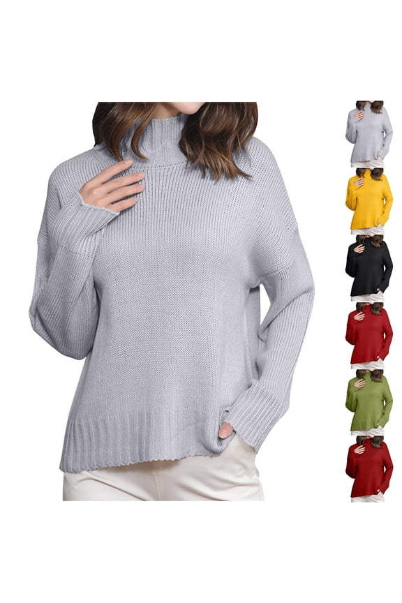 Women's Sweaters, Acrylic Turtleneck Ribbed Pullover Solid Color Casual Basic Undershirt Loose Tops Warm Fall Winter Clothes