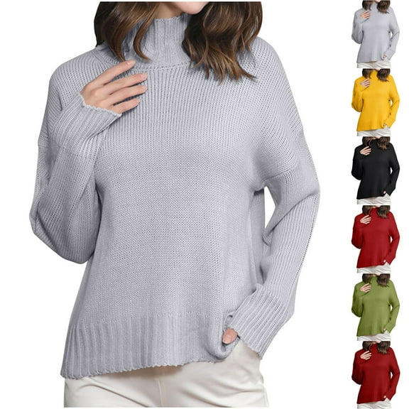 LOVZFMLL Women's Sweaters, Acrylic Turtleneck Ribbed Pullover Solid Color Casual Basic Undershirt Loose Tops Warm Fall Winter Clothes